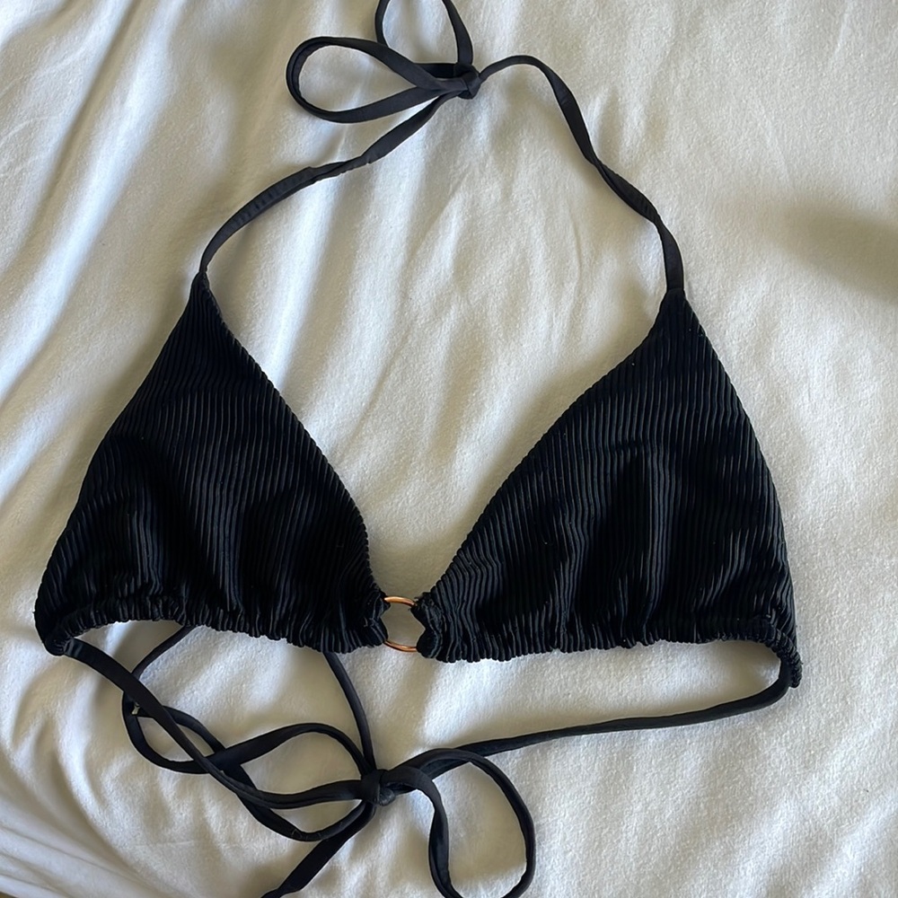 Frankie's Bikinis Black Ribbed Triangle Bikini Top